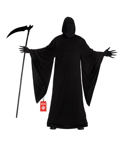 Morph Grim Reaper Costume For Men - Adult Grim Reaper Robe - Spooky Halloween Outfit - Dark Cloak For Parties, Large