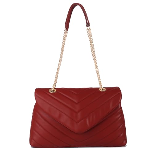 Image of Quilted Crossbody Bag for Women, Soft Vegan Chevron Purses, Trendy Shoulder Handbags with Flap