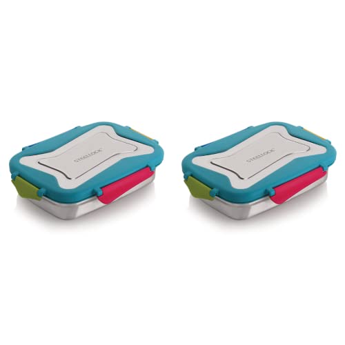 Image of STEELLOCK Smart Stainless Steel Tiffin Lunch Box for Kids and Adults | Airtight & Leakproof | Rectangle Tiffin Box for School & Office with Steel Lid | Romeo 550ml - 2pc
