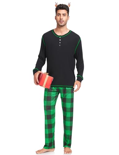 SWOMOG Couple Christmas Pajamas MEN & WOMEN Pjs Long Sleeve Top & Plaid Bottom Soft Sleepwear Loungewear2