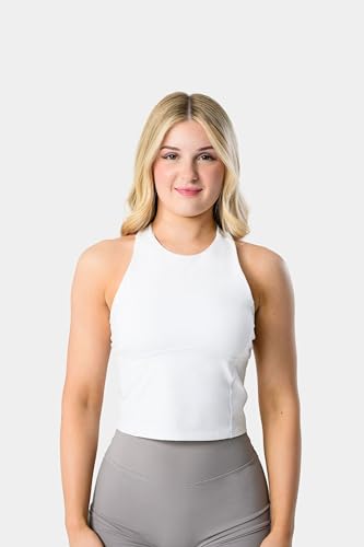 Image of Kamo Fitness Ellyn Tank Top Crop Sports Bra for Women Soft Padded Built-in Bra Longline Yoga Running Workout