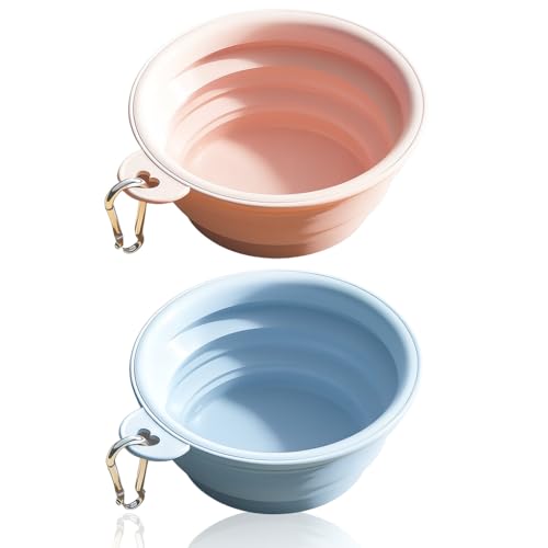 2 PCS Ciotola Cane Portatile, Ciotola Silicone Cane, 1000ML, Accessorio da Viaggio per Animali, Contenitore Portatile per Acqua e Cibo, Set da Viaggio Blu e Rosa, Leggero e Salvaspazio per Cani