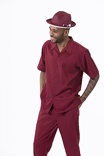 MONTIQUE Men's 2 Piece Short Sleeve Walking Suit - Elegant Tone on Tone Vertical Stripes (Style #2306)4