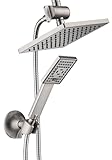 Bright Showers Rain Shower head with Handheld Spray 5 ft. Shower Hose Combo Includes Wall Mount Suction Bracket, 3-Way Water Diverter Mount (8 Inch Square, Brushed Nickel)