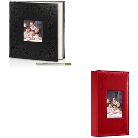 Posater Large Photo Album Self Adhesive Scrapbook Album (Black)&Posater Photo Album 4x6 300 Pockets (Red) Cover