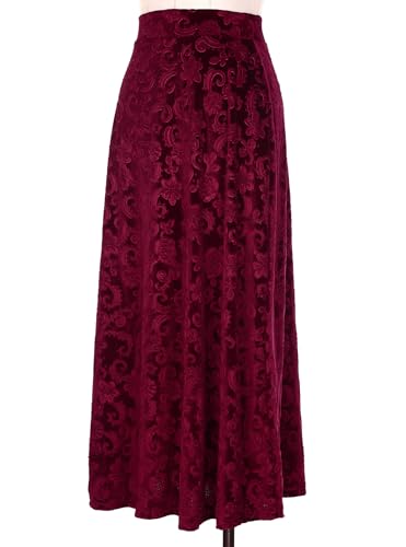 JEATHA High Waisted Maxi Skirts for Women Vintage Floral Jacquard Skirt A-Line Casual Flowy Long Velvet Skirt4