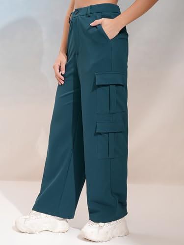 Image of Tokyo Talkies Pure Cotton Straight Wide Leg Cargo Pants |Relaxed Fit Utility Trousers