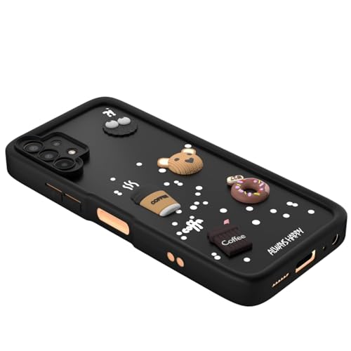 Image of Bintage Cute Fun Taddy| 3D Ball Bear| Donut| Coffee Rubber Case Camera Protection Back Cover Compatible for Samsung Galaxy A13 4G - Black