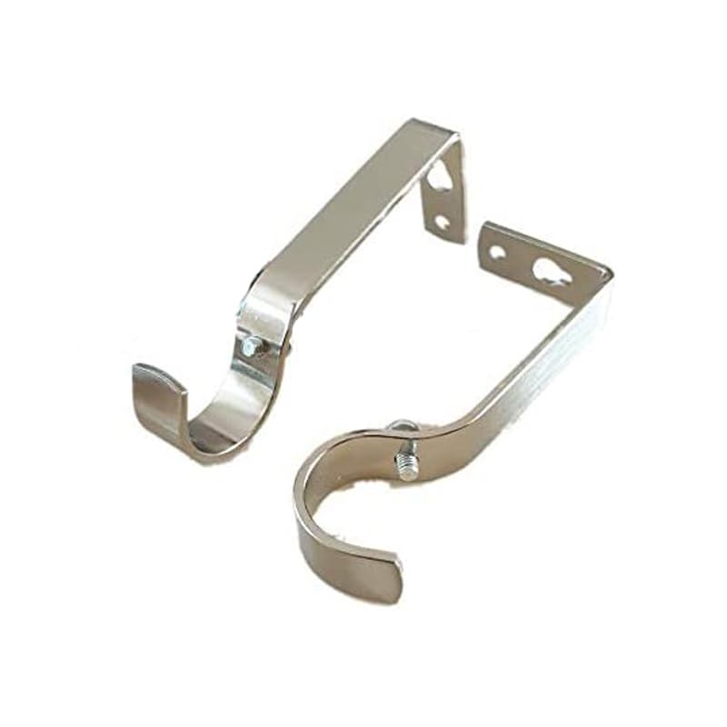 Silver Curtain Rod Brackets Set with Screws for Poles 28mm Curtain Pole Bracket Metal Heavy Duty Rod Wall Brackets Holder Set of 2.