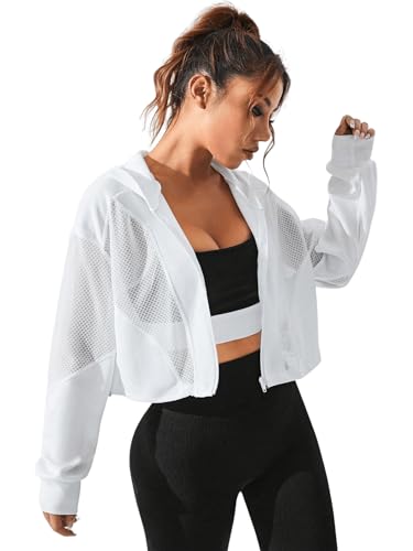 SweatyRocks Women's Activewear Long Sleeve Sheer Mesh Hooded Full Zip Sports Track Jacket3