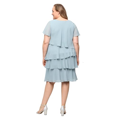 Image of S.L. Fashions Women's V-Neck Chiffon Cocktail Dress with Beaded Shoulders and Asymmetrical Tiers (Petite and Regular Sizes)