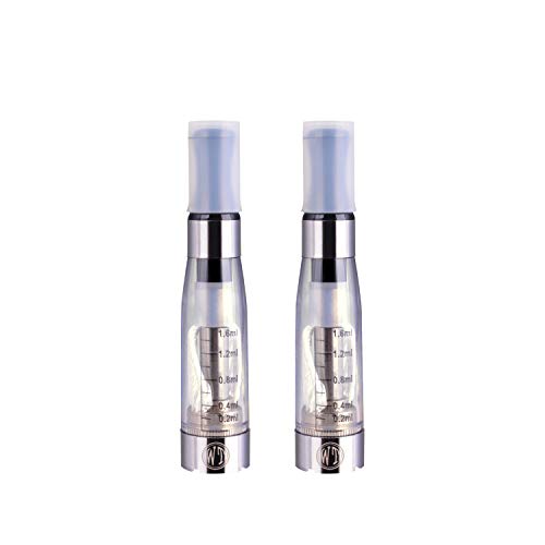 WOLFTEETH 2 x Electronic Shisha Pipe CE4 Clearomizer 510 Ego Thread E Cigarette 1.6ml Vapor Atomizer Replacement Nicotine Free/Transparent White 102401