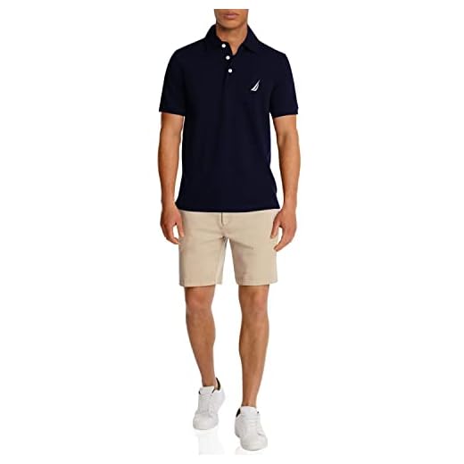 Nautica Camisa polo masculina de piquê de algodão elástico e manga curta, Azul marino, XG