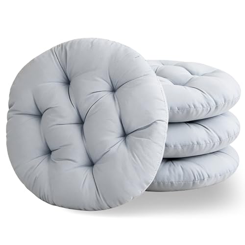 MOFXWHE 4er Set Stuhlkissen Rund 40cm Bequemes Sitzkissen Gefüllte Sitzkissen Runden Bodenkissen Stuhlauflage für Indoor Outdoor Küche Garten Esszimmer Wohnzimmer Studierzimmer (Hellgrau)