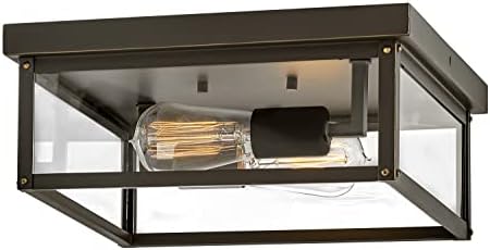 Hinkley Beckham Small Flush Mount Outdoor Ceiling Light, Aluminum, Clear Glass Panels, Transitional, Oil Rubbed Bronze Finish