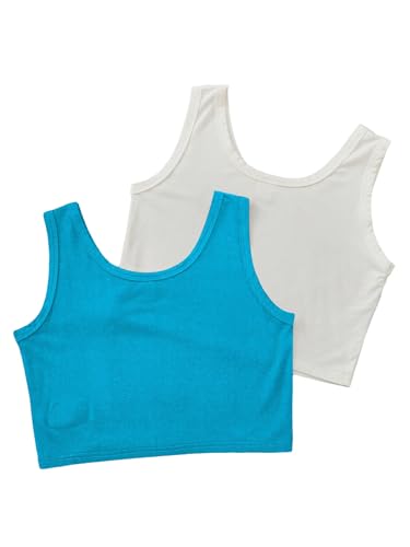 Milumia Girl's 2 Pack Scoop Neck Ribbed Tank Tops Sleeveless Summer Crop Tops Set3