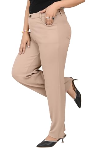 Image of Women's Wide Leg 4-Way Stretch Stripped Business Casual Pants Flexi Waist Wrinkle Resistant