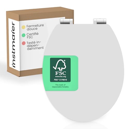 instmaier Gaia Siège de WC gris Manhattan | Siège de toilettes avec abaissement automatique | Couvercle de toilettes en bois MDF | testé durable avec certification FSC | lunette de toilettes