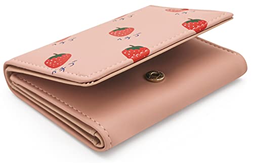 Small Trifold Cute Kawaii Strawberry Wallet for Women Girls(Pink)