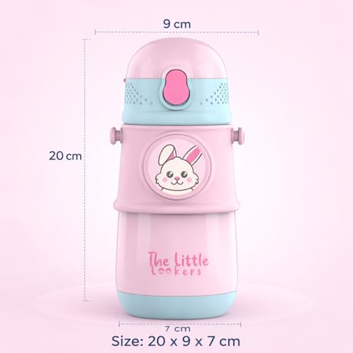 Image of THE LITTLE LOOKERS Stainless Steel Hot & Cold Sipper Bottle for Kids | 300 Milliliters | Rust-Proof | BPA-Free | Double-Wall Vacuum Insulation Water Bottle | Ideal for School and Travel | Pink