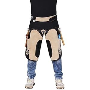 Farrier Apron Chaps for Men, Farrier Apron, Farrier Chaps, Cowhide Suede Leather and Canvas Farrier Apron for Horses with 2 Knife Pocket both side Magnets and Hammer Loop 25 inches 65cm