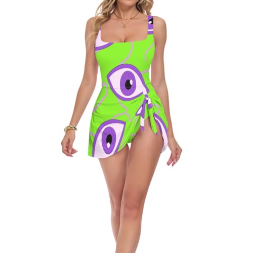 Maillot de bain 1 pièce graffiti vert fluo pour femme tendance