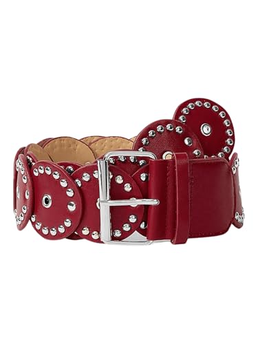MakeMeChic Women's Faux Leather Wide Disc Buckle Belt Boho Disk Western Waist Belts