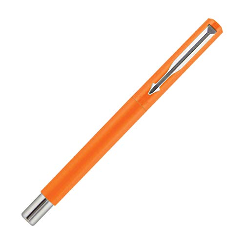 Image of Parker Vector Spark Black Special Edition Roller Ball Pen Gift Set - with Round Key Chain Fountain Pen Chrome Trim Fine Nib (Orange)