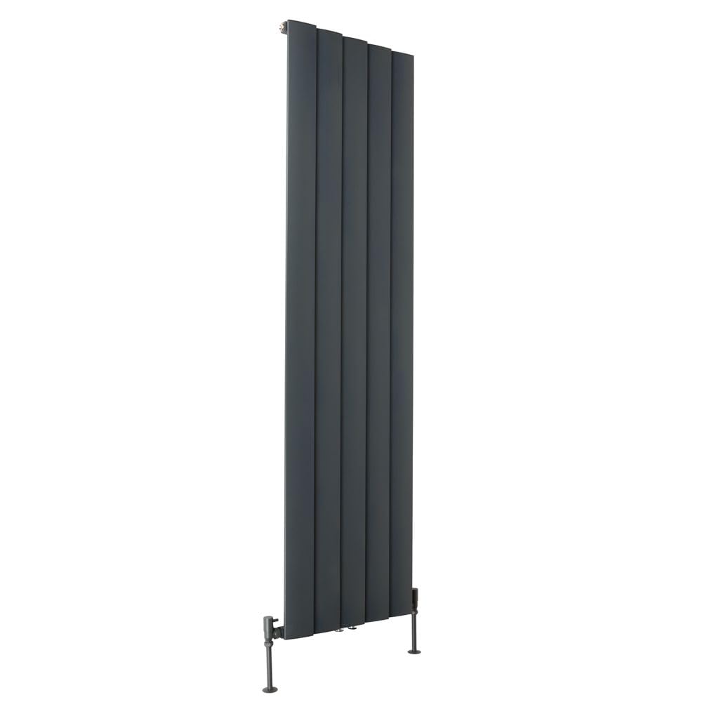 Milano Anthracite Aris Vertical Single Stepped Panel Aluminium Radiator - 1800Mm X 470Mm