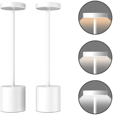 LED Cordless Table Lamps Set of 2, Portable Outdoor Desk Lamp Rechargeable 5000mAh with 3 Color Stepless Dimming, Small Cordless Lamp for Dinner, Patio, Restaurant & Bedroom – Bat…
