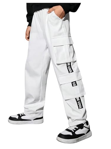 SweatyRocks Boy's Letter Print Flap Pocket Side Casual Cargo Pants Joggers