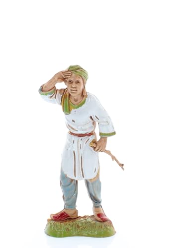 Moranduzzo Arab Shepherd Looking Out for Nativity Scene 4 Inch Scale 1:20, Height 3.38 in, Resin Figure, Hand-Painted