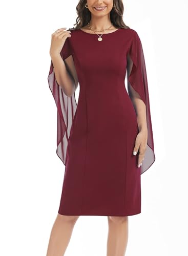 Image of HELYO Women's Chiffon Cloak Sleeve Mini Cape Dress V-Back Semi-Formal Elegant Bodycon Wedding Guest Evening Cocktail Dresses