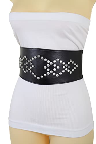 TrendyFashionJewelry Women Fashion Elastic Waistband Belt Hip High Waist ilver Sequares Size S M Black Color2