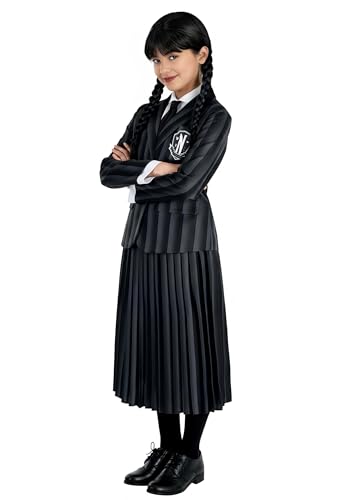 Girls Wednesday Nevermore Costume | Kids Gothic Uniform Blazer and Skirt Halloween, Cosplay or Dress Up Medium