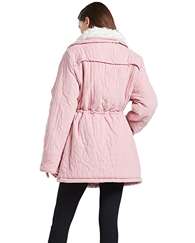 Mewow Women's Winter Mid Length Thick Warm Faux Lamb Wool Lined Jacket Coat (L, Pink) #TOP6
