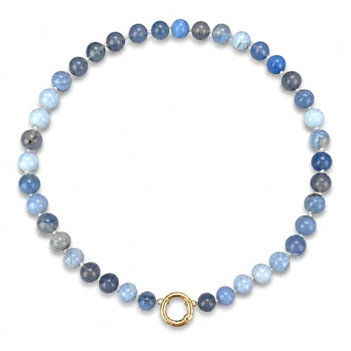 ZILENIU Turquoise Necklace, 10mm Round Stone Beaded Choker Necklaces for Women, Gold Plated Handmade Gemstone Necklace Jewelry (Blue Lace Agate)