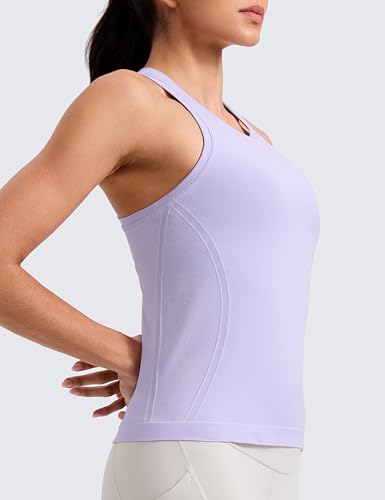 Image of CRZ YOGA Seamless Racerback Tank Waist Length | Training, Chafe-Free, Slim Fit, Crewneck, Mesh Vents, Workout, Sleeveless Tops for Women