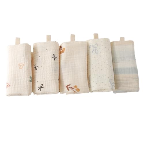 ZhouWei 5 Piezas Muselinas Bebe Algodon, 22 x 23 cm Suaves Transpirable Gasas para Bebes, Pañales de Tela, Desbabosos de Gasa Algodón Reutilizables, Baby Burp Cloth, para Recién Nacidos