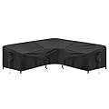 PureFit Outdoor Sectional Sofa Cover Waterproof V Shaped Patio Furniture Covers for Deck, Lawn and Backyard, 89”x89”, Black