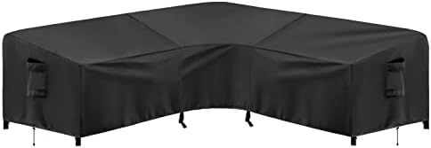 PureFit Outdoor Sectional Sofa Cover Waterproof V Shaped Patio Furniture Covers for Deck, Lawn and Backyard, 89”x89”, Black