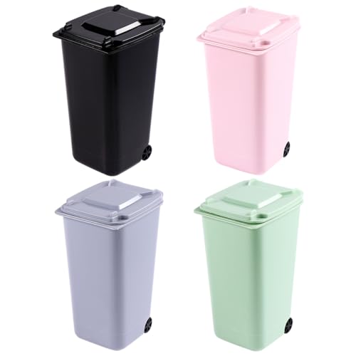 Image of TOYANDONA 4PCS Mini Plastic Trash Can, Storage Bin Desktop Organizer, Wastebasket Trash Can with Lid, Tiny Desktop Waste Garbage Bin for Home Office Kitchen