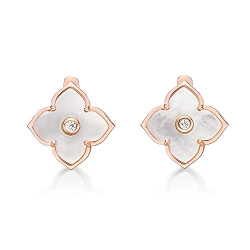 Gold Plated 925 Sterling Silver Flower Stud Earrings for Women - Mother of Pearl, Black Onyx or Malachite with Cubic Zirconia Earrings for Her - 16 mm CZ Studs - Hinge Post Back by Lavari Jewelers2