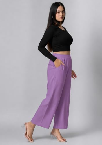 Image of Moirai Pure Cotton Wide Leg Women Trouser Stylish Mid Rise Relaxed Straight Fit Loose Pants Casual Travel Office Formal Wear