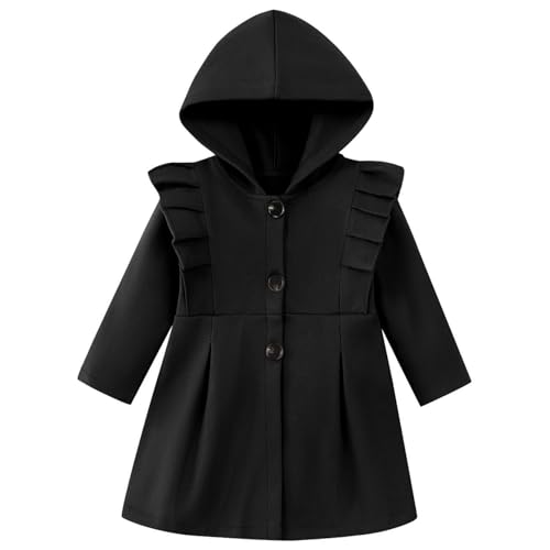 Toddler Baby Girl Clothes Jacket Coat Long Sleeve Solid Color Buttons Hooded Trench Coat Dress Fall Winter Outfit