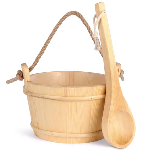 NetLea Sauna Bucket & Ladle Set Handmade Pine Wood 4L