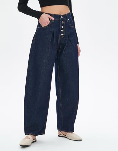 Ladyful Womens Wide Leg Barrel Jeans Baggy High Waisted Jeans Boyfriend Loose Trendy Denim Pant Trouser4