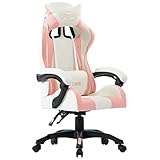 Color: Rosa y blanco; Material: Cuero sintético (80% PVC, 15% poliéster, 5% algodón); Dimensiones: 64 x 65 x (111,5-119) cm (ancho x profundo x alto)