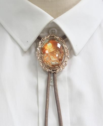 Image of PEARLY JUN Bolo Tie for Women Men Flower Rose Western Cowboy Brown Leather Country Style String Vest Gifts