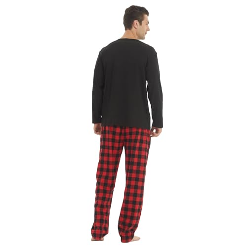 Mens Pyjamas Sets Fleece Long Sleeve Top & Plaid Pyjamas Bottoms Soft Nightwear Loungewear Warm Pjs Sets3